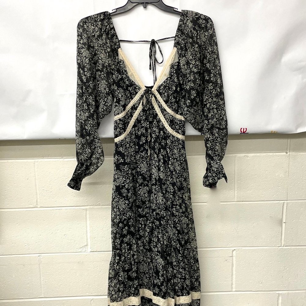 Free People Black Floral Maxi Dress with Cream Trim - Picture 4 of 6